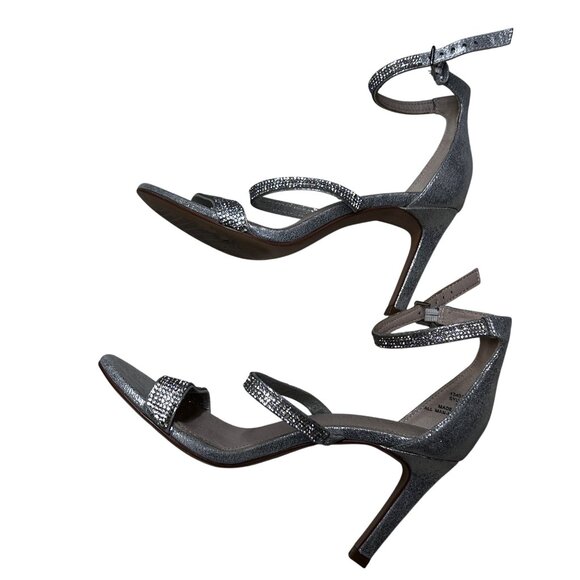 Michael Kors Silver Rhinestone Strappy High Heel Sandals Women's 6 KORS-6 - Picture 3 of 8